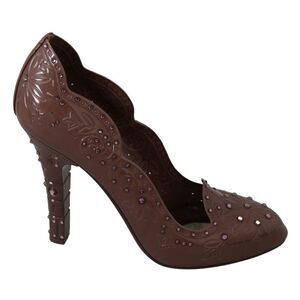Dolce & Gabbana Brown Floral Crystal Heels CINDERELLA Women's Shoes